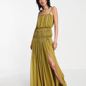 ASOS DESIGN strappy maxi dress with ruched channel detail and tie straps